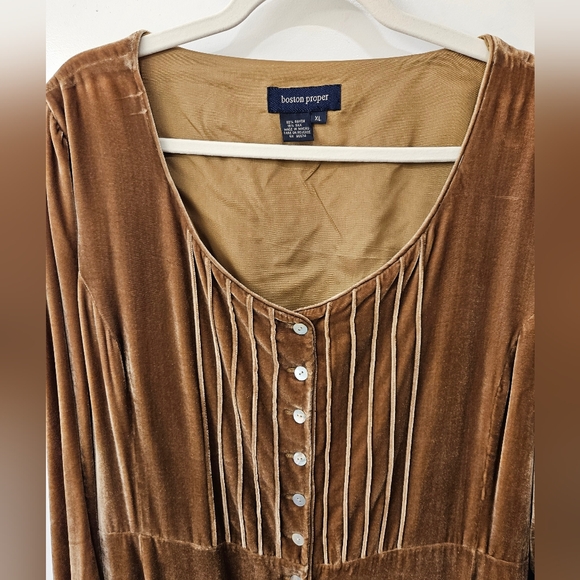 Vintage - Rayon/Silk Blend Velvet Boston Proper Tan Maxi Dress - Size XL - Picture 6 of 12